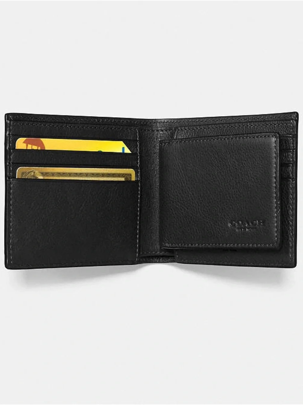 NWT Coach 3 way Black Pebbled Leather Bifold Wallet